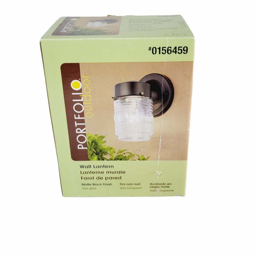 Portfolio Outdoor Wall Lantern Sconce #0156459 Matte Black Finish Clear Glass